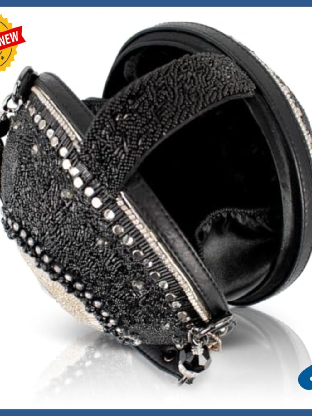 Beaded Top Handle Bag with Magnetic Closure, Cell Phone Pocket, Medium Size - Picture 6 of 7